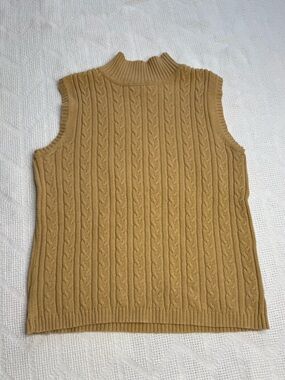 Tan Cable Knit Mock Neck Sleeveless Sweater Vest Cozy Preppy Chadwicks